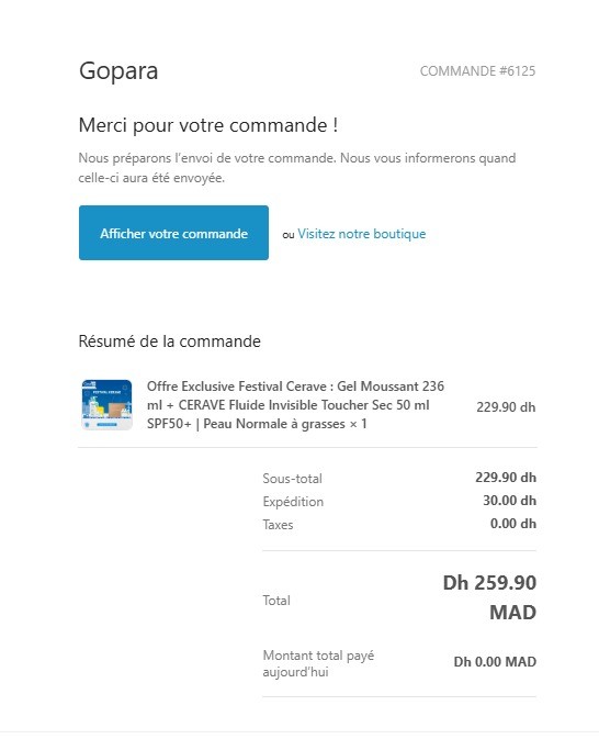 Capture de mail de confirmation